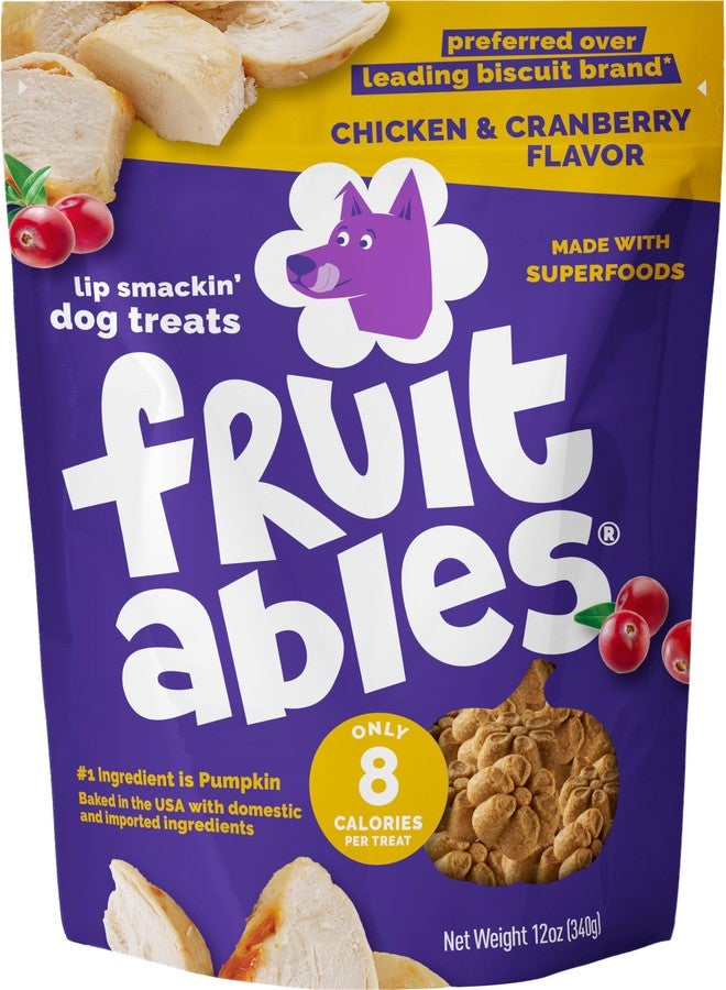 Fruitables Baked Dog Treats, Healthy Pumpkin Treat for Dogs, Low Calorie & Delicious, Free of Wheat, Corn and Soy, Made in The USA, Chicken and Cranberry Flavor, 12 oz - Image 1
